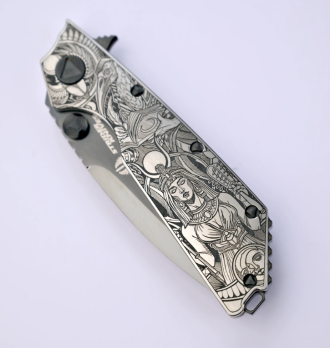 【 Pharaoh II 】 M390 High Hardness Sharp Liquid Mirror DLC, Titanium Alloy Deep Carving Fruit Knife